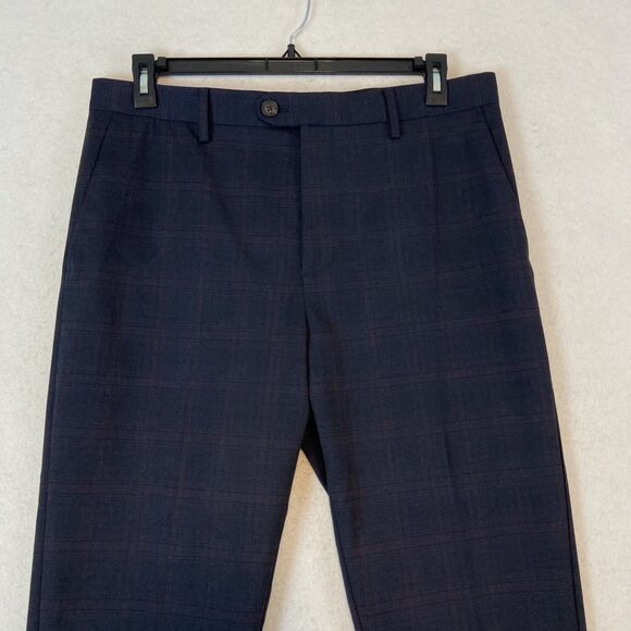 Banana Republic Tailor Fit Trouser Pants Men's 34x31.5* Dark Blue Plaid Preppy - Picture 2 of 7